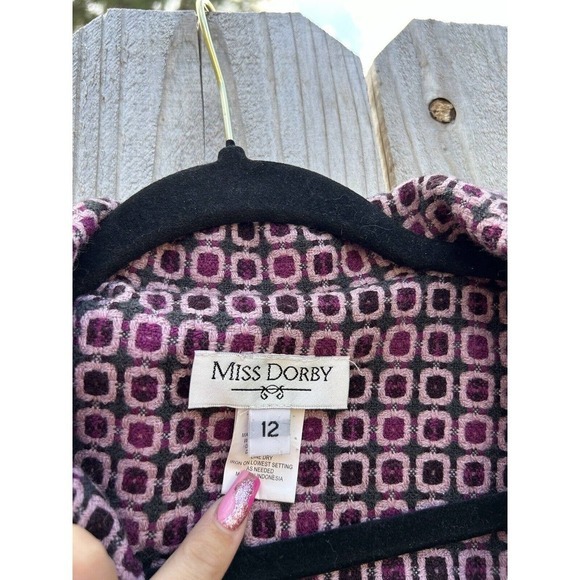 Miss Dorby Vtg Women's Blazer Suit‎ Jacket Purple Geometric Size 12 - Picture 6 of 10